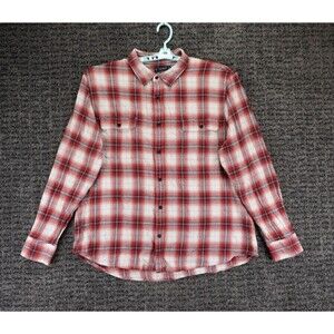 Lucky Brand Shirt Mens 2XL Red White Plaid Flannel Long Sleeve Cabincore Outdoor